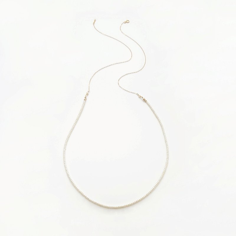 细细的 淡水珍珠 14K GF 包金长链 洋装链 毛衣链 定制 - 长链 - 珍珠 白色