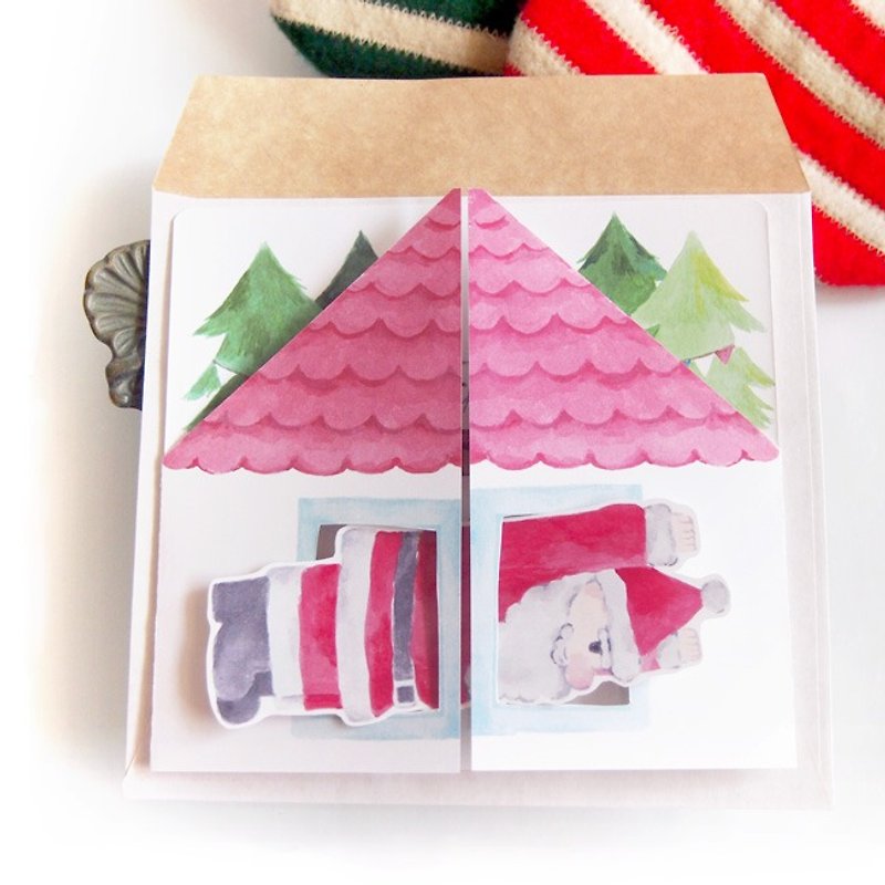 クリスマスカード　サンタクロースが窓にはまっちゃった - 卡片/明信片 - 纸 