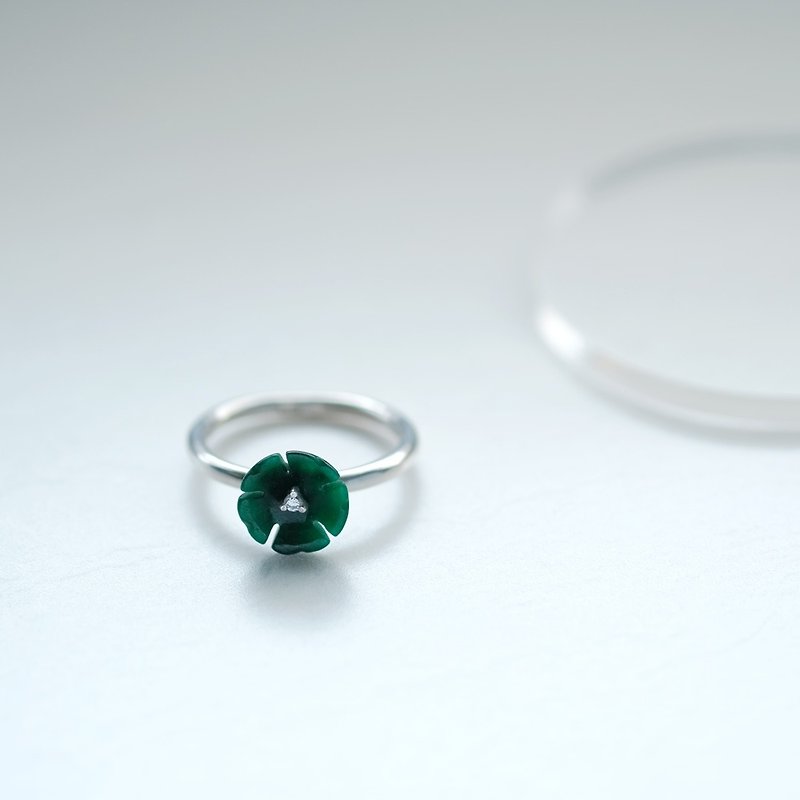 翡翠 グリーン フラワー リング シルバー925 - 戒指 - 其他金属 绿色