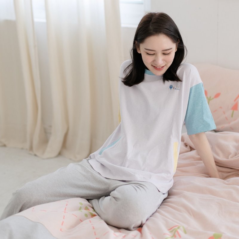 MIT有机棉童趣拼接磨毛居家服-粉紫蓝 - 居家服/睡衣 - 棉．麻 粉红色