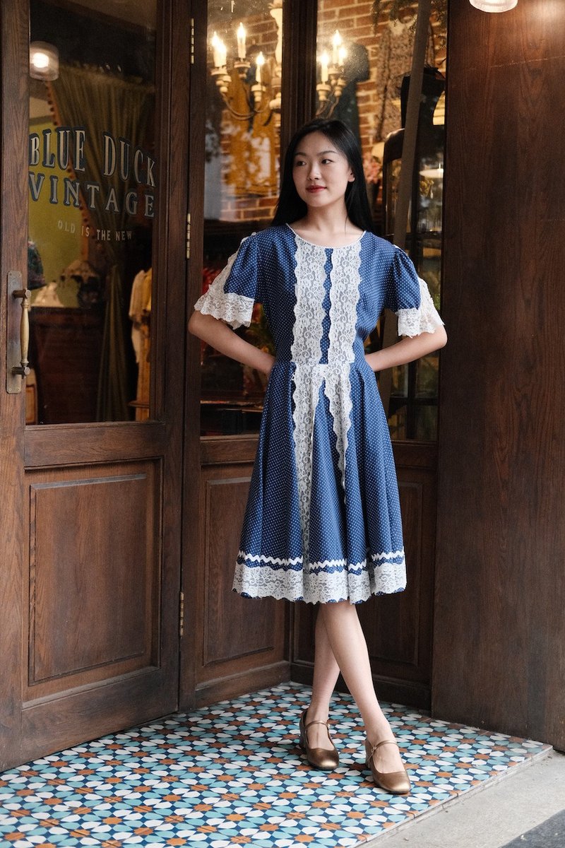 Vintage dress美国制波点方块舞裙古着复古舞裙 - 洋装/连衣裙 - 棉．麻 