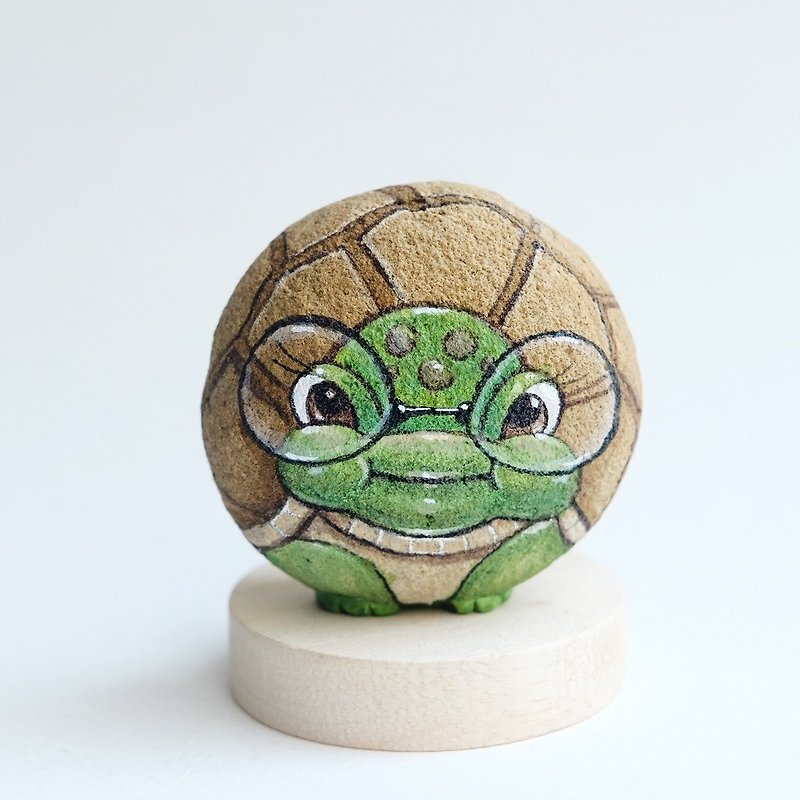 Turtle stone painting.handmade gift doll stone. - 摆饰 - 石头 咖啡色