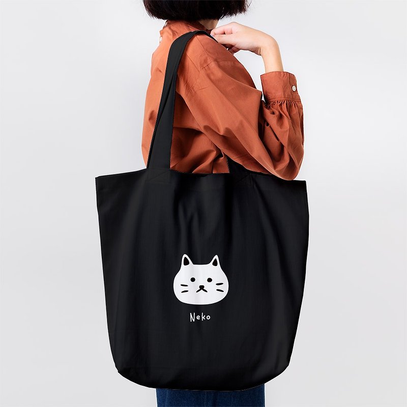 黑白猫头 定制化英文名 环保购物袋 侧背包 tote 帆布袋 PU012 - 侧背包/斜挎包 - 棉．麻 黑色
