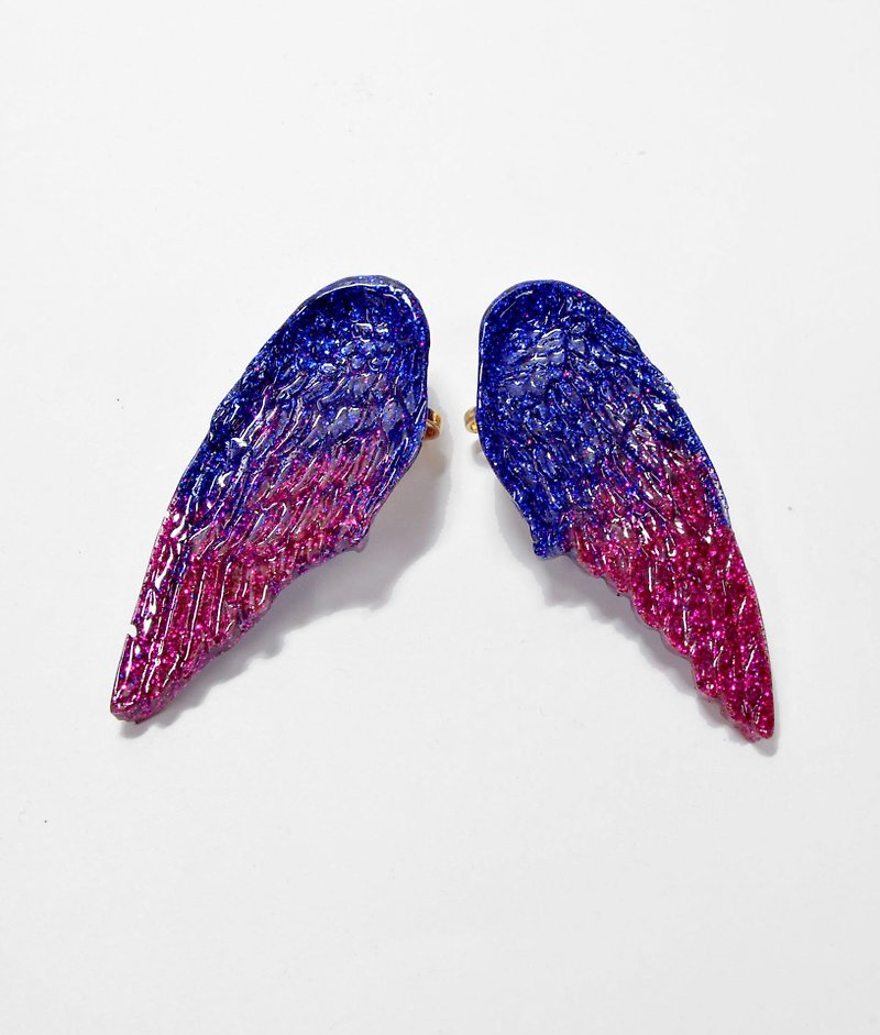 翅膀耳环 渐变色 闪亮 天使 翅膀 飞翼 耳夹 - 耳环/耳夹 - 塑料 蓝色