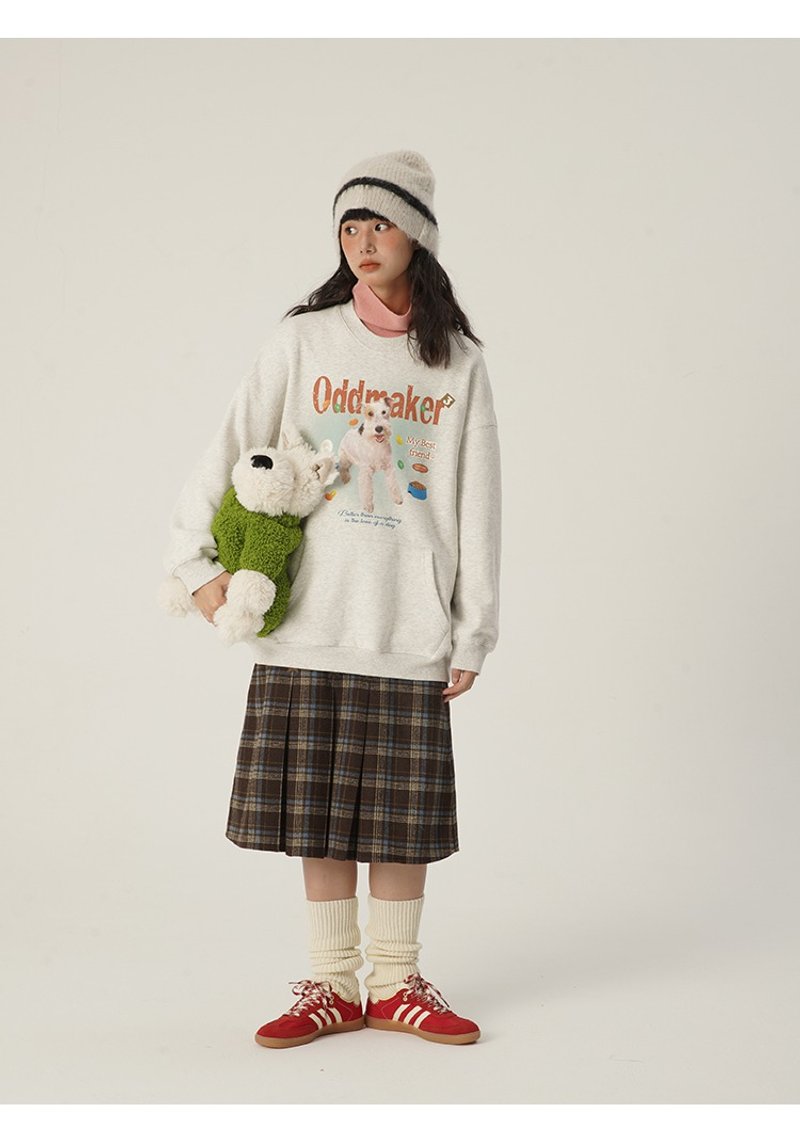 oddmaker糖豆雪纳瑞加绒卫衣女冬季纯棉宽松日系设计感小众圆领 - 女装上衣 - 棉．麻 
