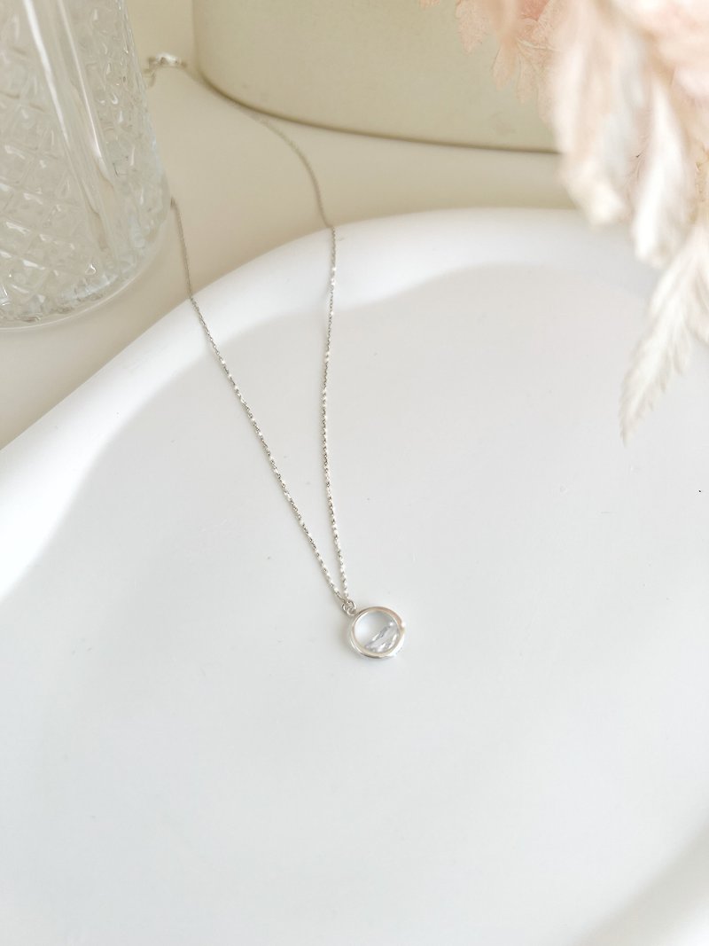 【精致礼盒】锆石圆框项链－湖泊 # 925纯银 独特 优雅 - 项链 - 纯银 银色