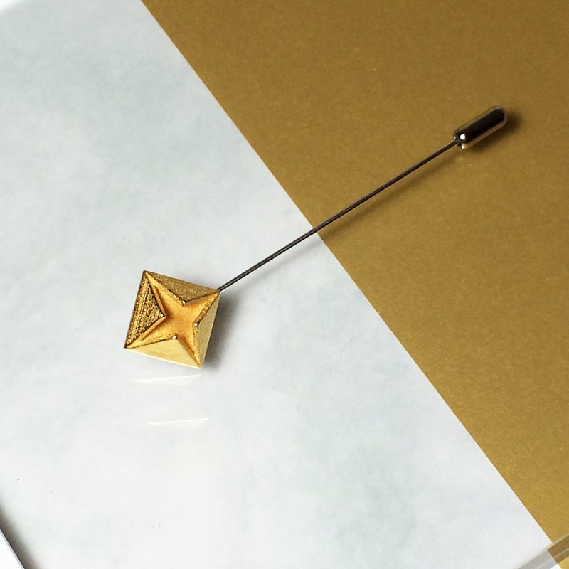 限量简约钻石形3D打印金色不锈钢胸针 - 胸针 - 其他金属 金色