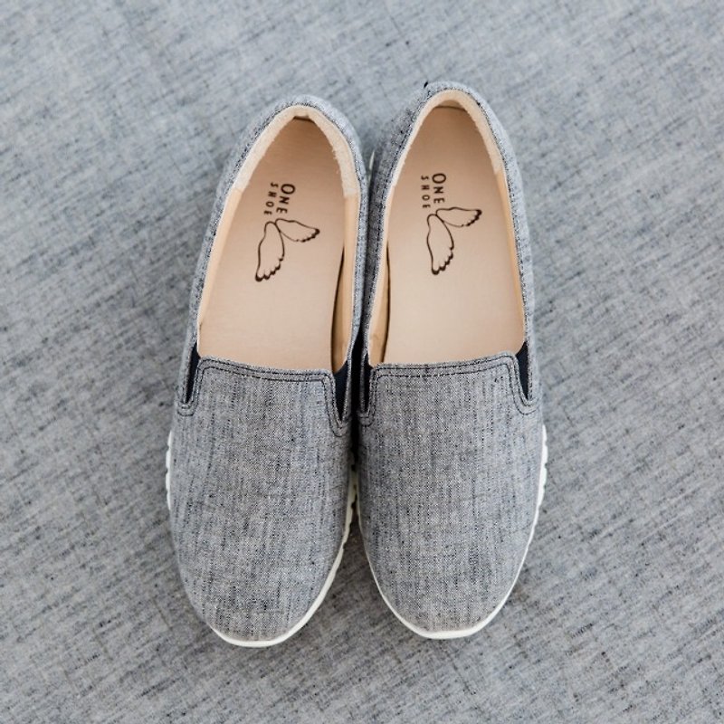 日本布料超轻量休闲鞋-咖啡灰金 绝版 出清品 - 女款休闲鞋 - 棉．麻 灰色