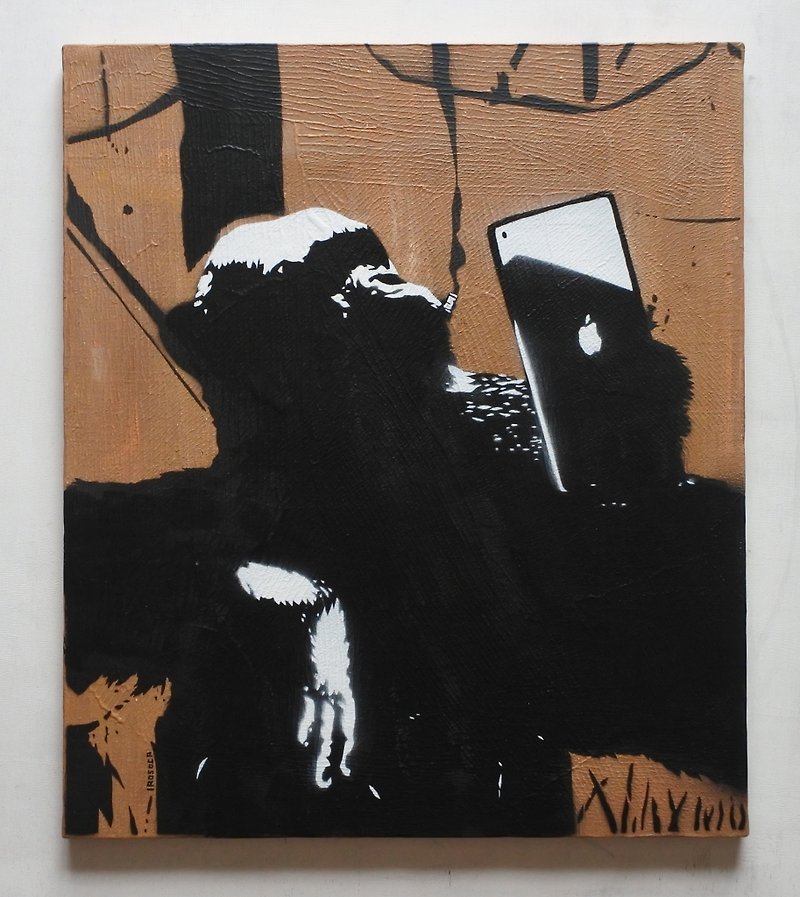 【IROSOCA】ipadチンパンジー　キャンバス絵画　F10サイズ原画 - 海报/装饰画/版画 - 其他材质 黑色