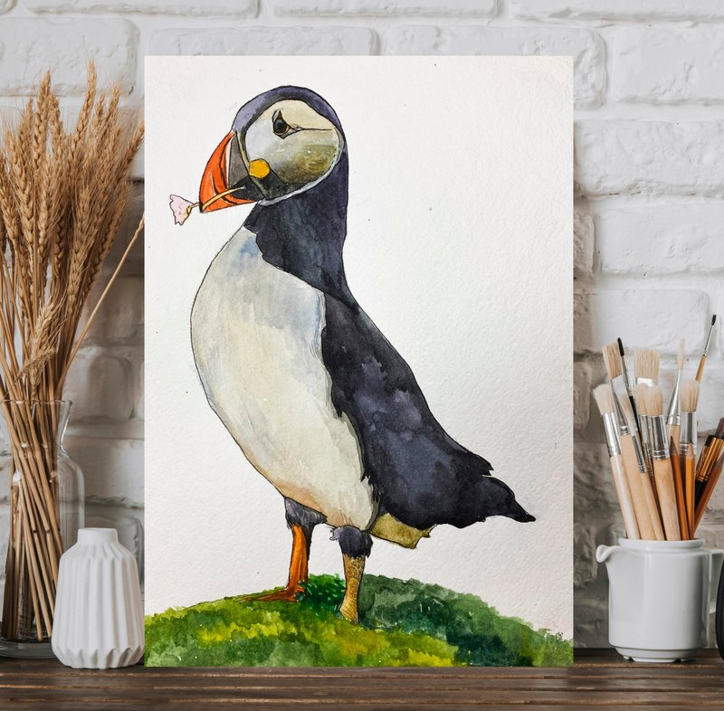 Digital file,Puffin original painting animal art bird watercolor painting - 其他数码设计 - 其他材质 多色