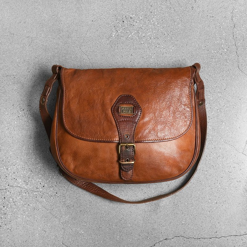 Marco Polo 斜背包 /Vintage古着 - 侧背包/斜挎包 - 真皮 咖啡色