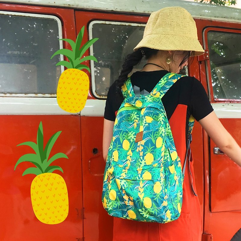 新款菠萝元素折叠双肩背包超轻旅行便携轻薄包包女 - 后背包/双肩包 - 尼龙 