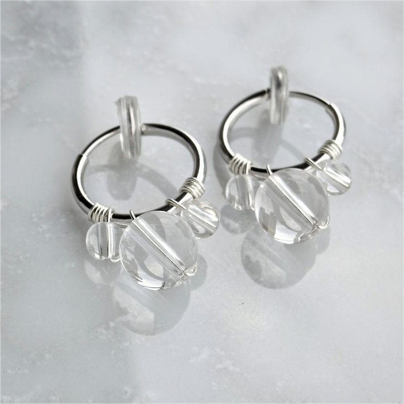 SV925SF*Crystal Quartz bubble wrapped earring / pierced earring M - 耳环/耳夹 - 宝石 透明