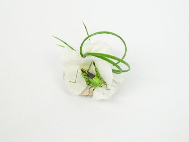 Mini Headpiece Fascinator Hair Clip White Hydrangea Flowers and Grasshopper Flower Crown Spring Summer Floral Headwear Cute Wedding Bridal - 发饰 - 其他材质 多色