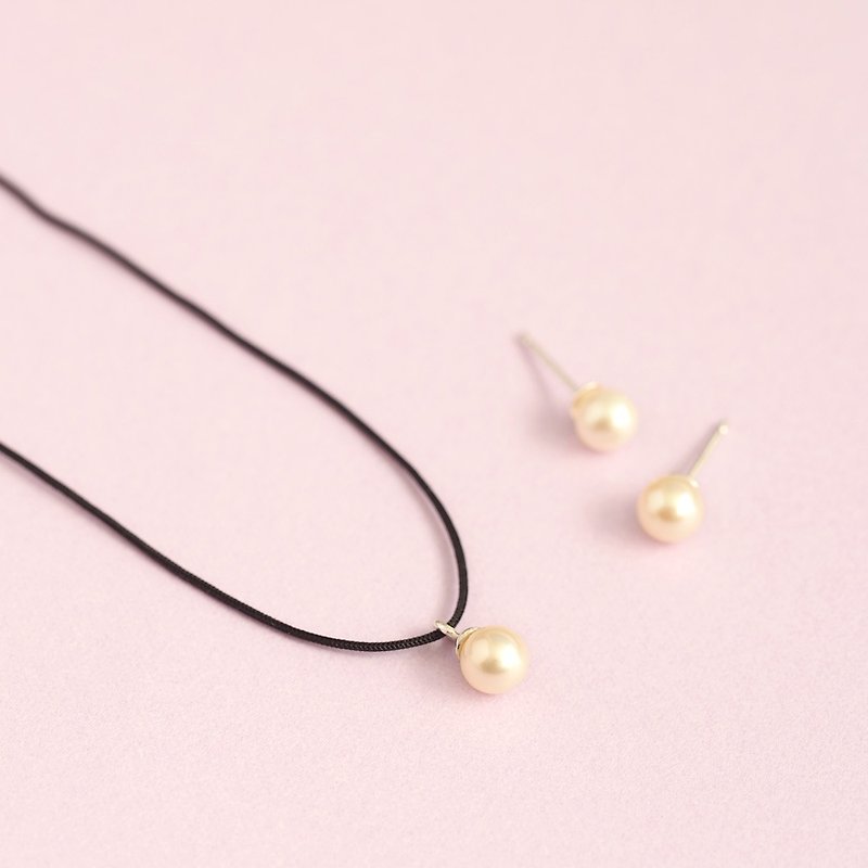 Baby pearl set) 真珠 ネックレス ピアス セット シルバー925 - 项链 - 其他金属 粉红色