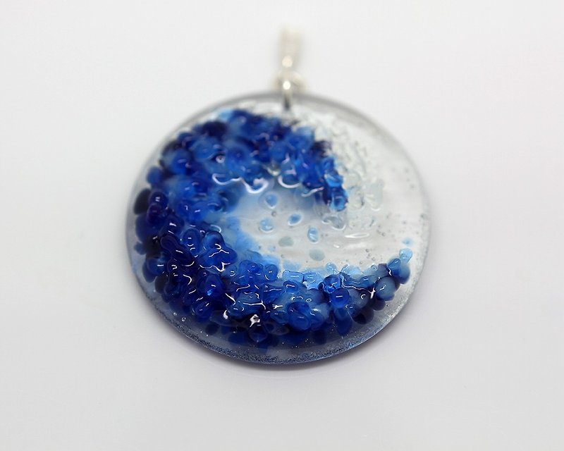Ocean Wave necklace for women Nature Glass Art pendant turquoise blue sea water - 项链 - 玻璃 蓝色
