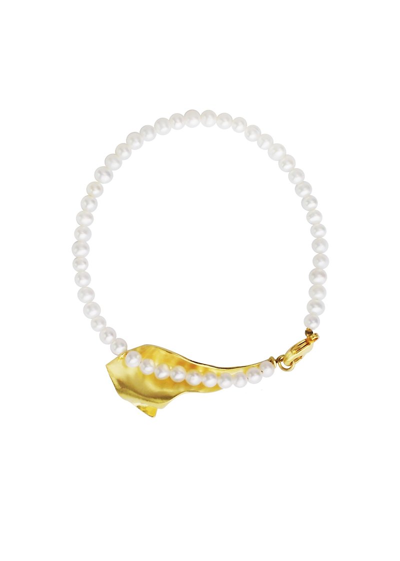 金色贝壳珍珠手链 Pearl Wave Bracelet - 手链/手环 - 珍珠 金色