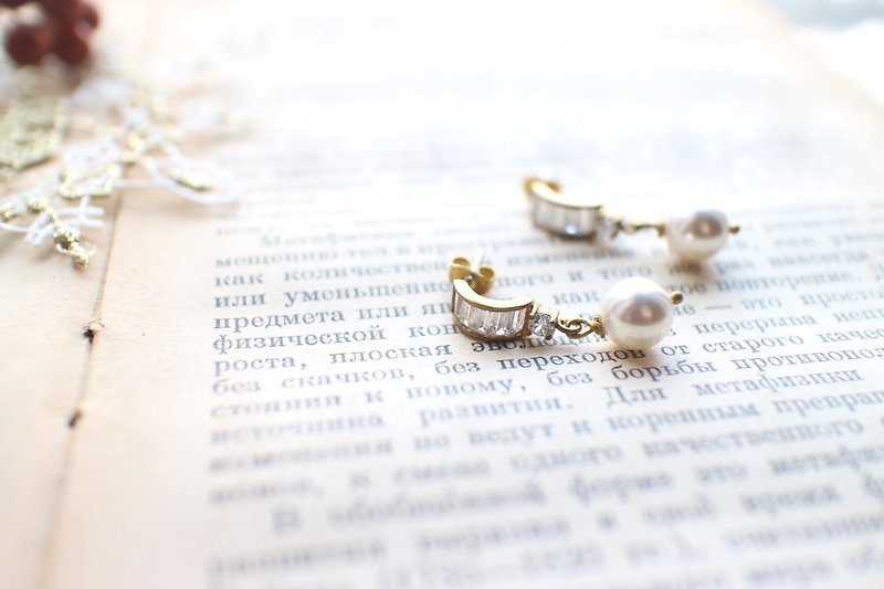 朵莉公主-锆石 珍珠 黄铜耳环-可改夹 - 耳环/耳夹 - 其他金属 多色
