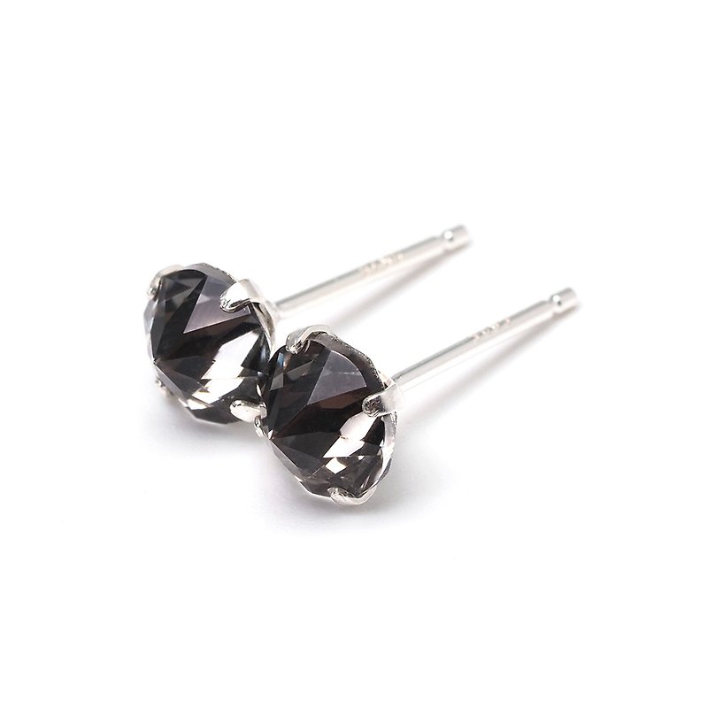 Black Diamond Pointed Stud Earrings - Sterling Silver - 6mm 8mm Round - Men Stud - 耳环/耳夹 - 纯银 黑色