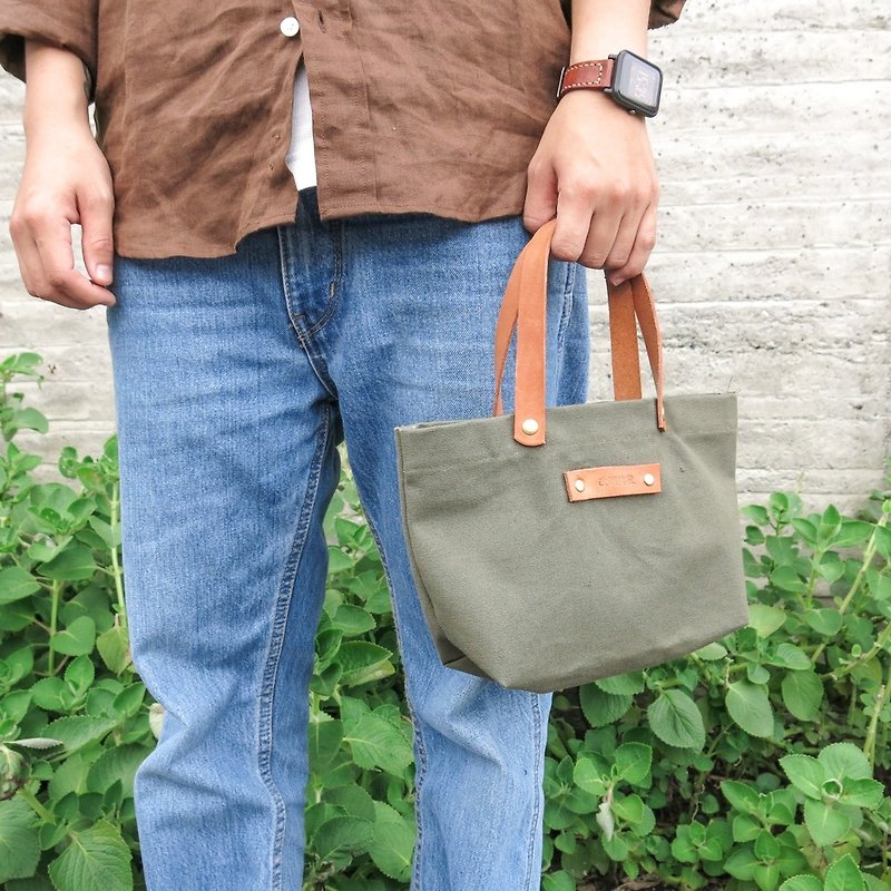 皮帆小提袋--抹茶绿 可当餐袋、出门便利小袋【改潮换袋】 - 随行杯提袋/水壶袋 - 棉．麻 绿色