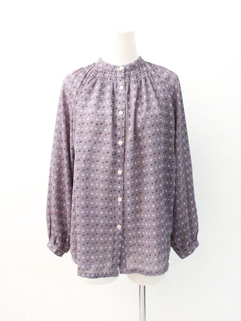 复古日本制暗灰紫几何古着衬衫 Vintage Blouse Japanese - 女装衬衫 - 聚酯纤维 紫色