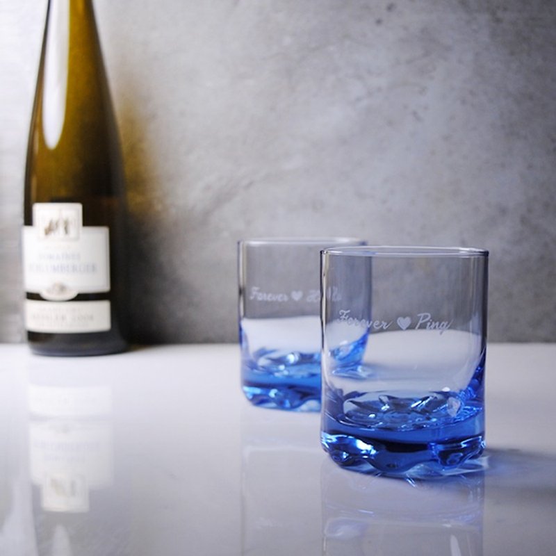 (一对价)220cc【海洋婚礼】爱心LOVE深海蓝意大利 Bormioli Rococo威士忌对杯组 结婚礼物 - 酒杯/酒器 - 玻璃 蓝色
