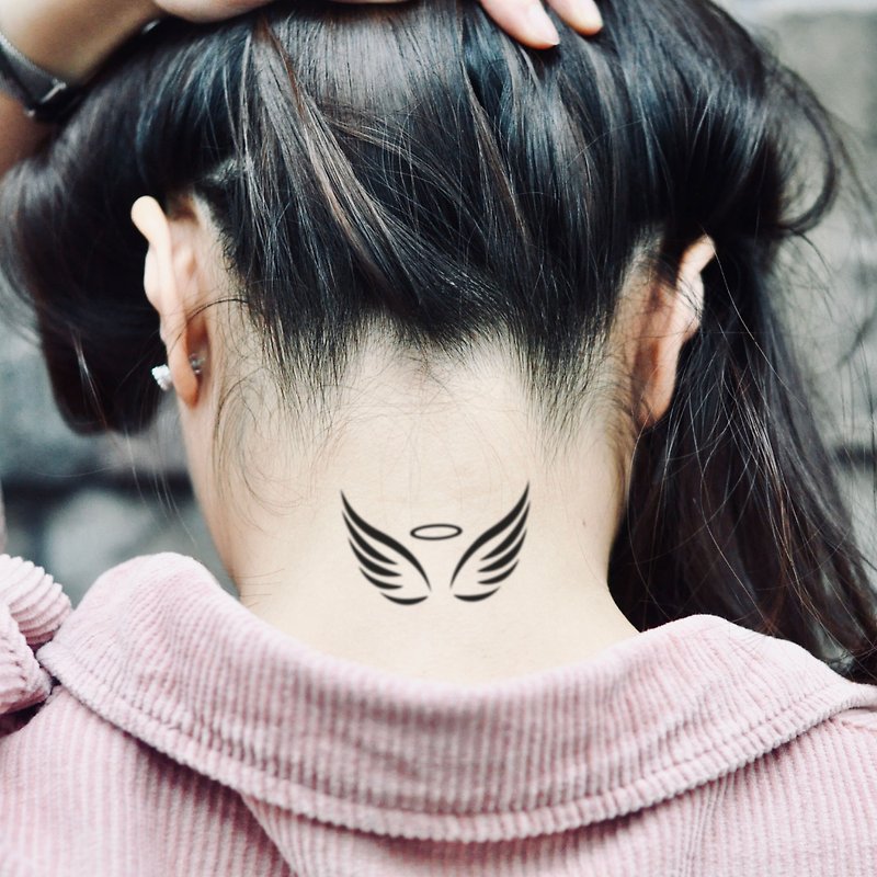 OhMyTat 天使光环的女孩 Angel Halo For Girl 刺青图案纹身贴纸 - 纹身贴 - 纸 黑色