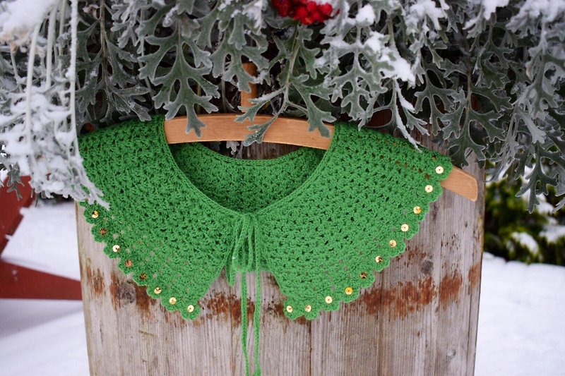 Peter Pan collar, crochet collar, handmade necklace made of natural merino wool - 项链 - 羊毛 绿色