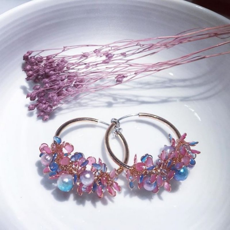 天使的花篮双色【莫蓝】 - 耳环/耳夹 - 其他材质 粉红色