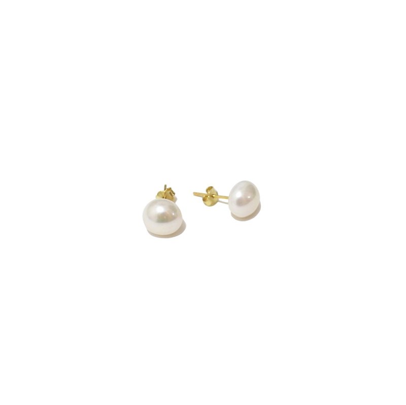 钮扣淡水珍珠纯银耳环 (银/玫瑰金/18k金) | 珍珠系列 - 耳环/耳夹 - 其他金属 白色