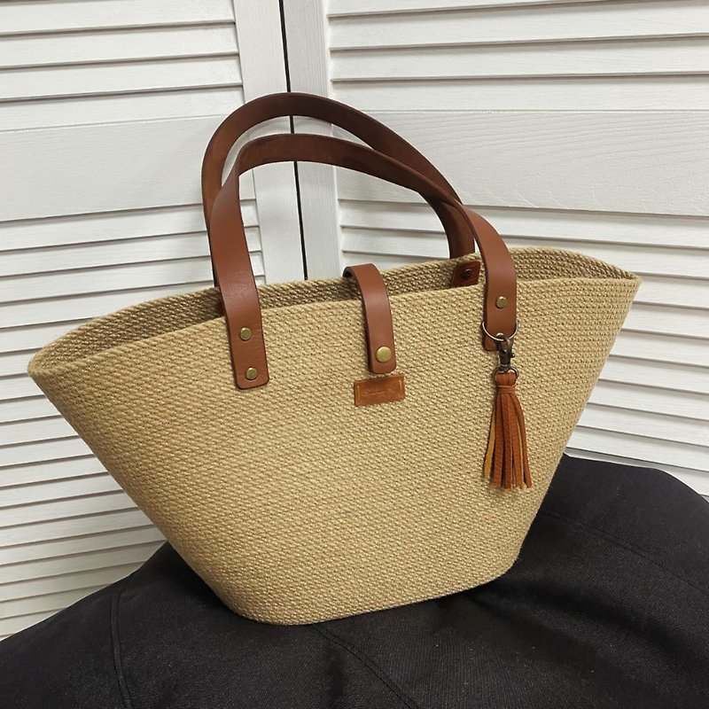 黄麻手提袋 草编市集袋 购物袋 环保袋 法式篮子袋 沙滩袋 - 手提包/手提袋 - 环保材料 