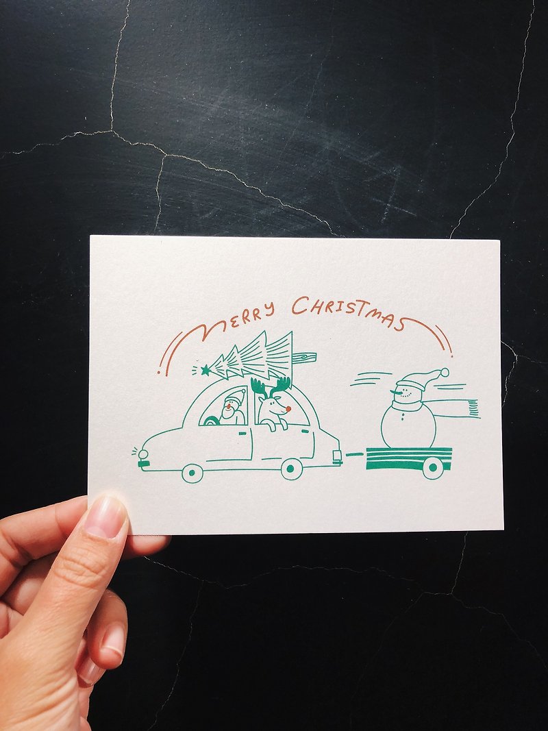 (二入) ㄧ起圣诞吧 / 圣诞老公公与麋鹿布置圣诞节 - 圣诞明信片 - 卡片/明信片 - 纸 绿色