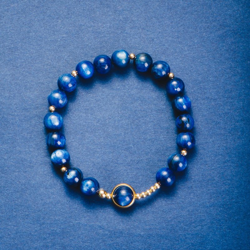 蓝晶石手链 | 8mm天然水晶蓝色矿石设计手链  九月诞生石生日礼物 - 手链/手环 - 宝石 蓝色