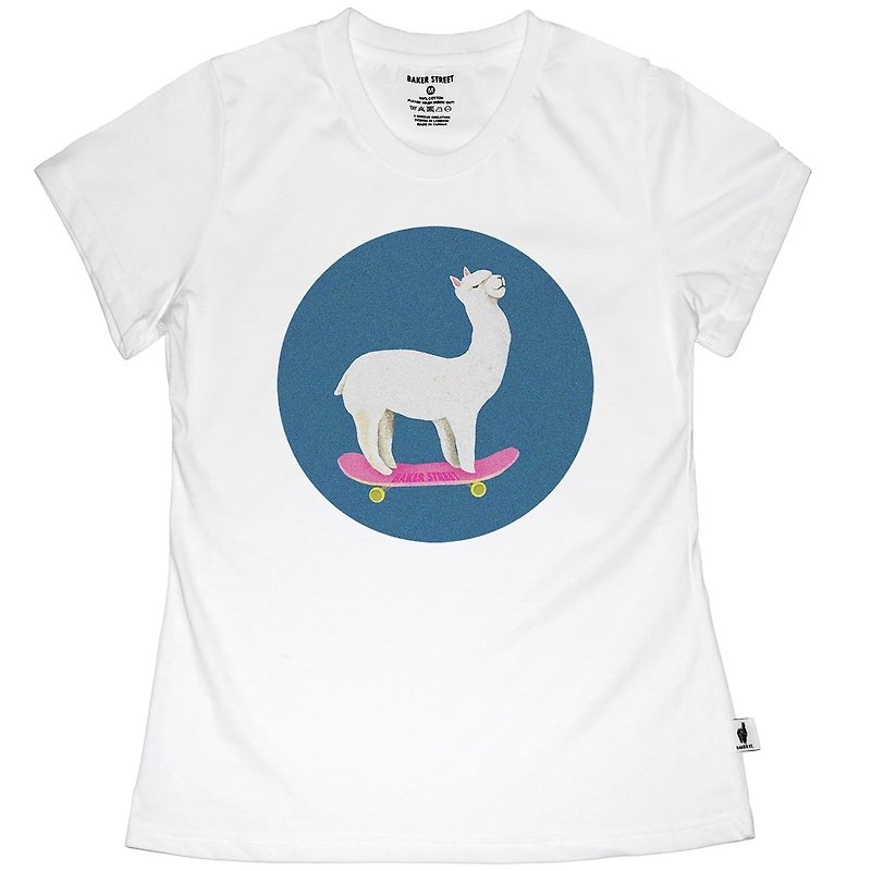 Sk8er Alpaca 滑板羊驼 女版短T - 女装 T 恤 - 棉．麻 