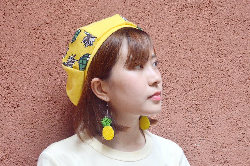 夏日浪漫系列 黄色双面手绘大菠萝耳环 耳夹 手绘木制 树脂封层 - 耳环/耳夹 - 木头 黄色