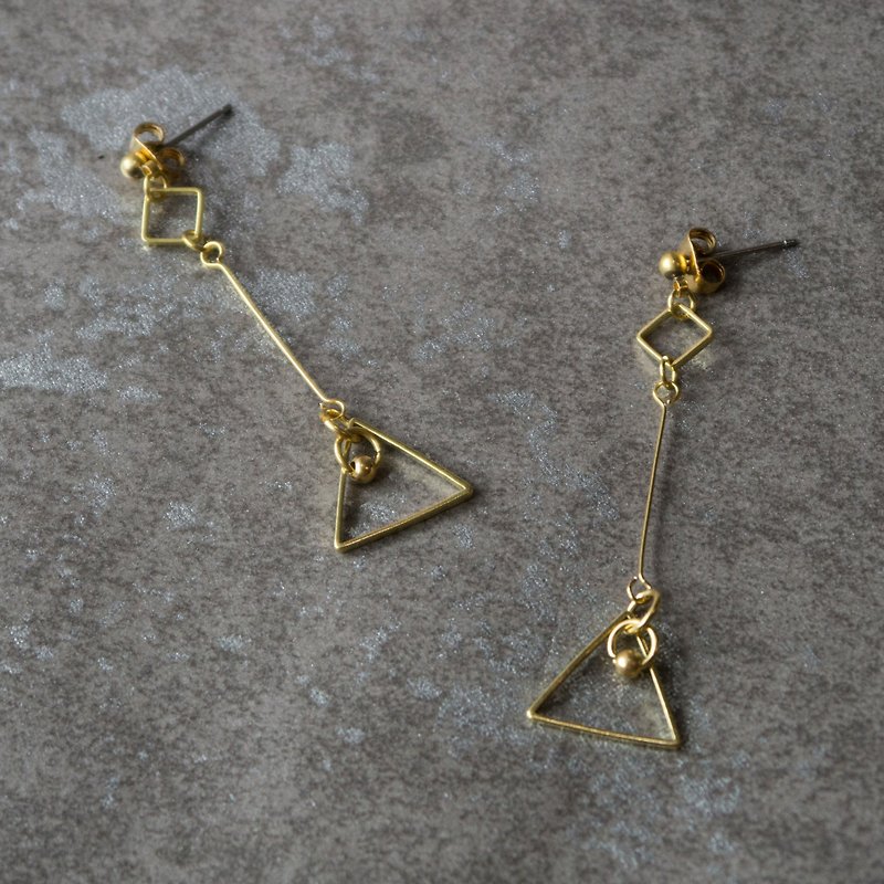 几何 几何黄铜细致长耳环 - 耳环/耳夹 - 铜/黄铜 金色
