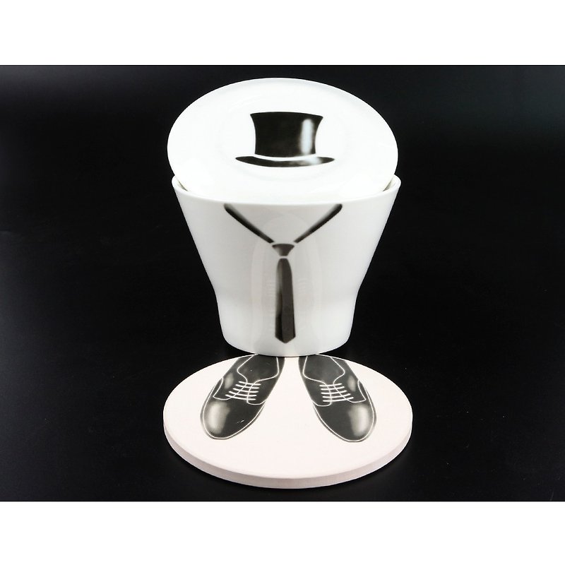 Engels Co. Gentleman's Latte Mug & Lid & Coaster - 咖啡杯/马克杯 - 瓷 黑色