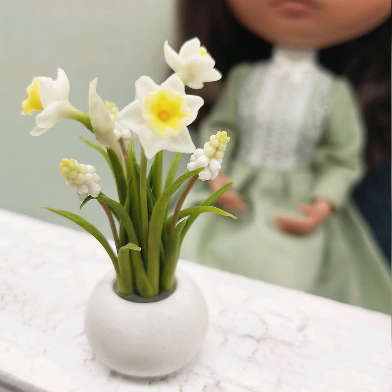 盆栽微型花 1:6 比例玩具屋花 - 植栽/盆栽 - 其他材质 白色