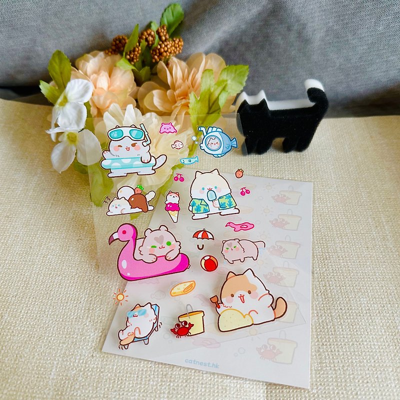 猫饭团-夏日猫咪手帐贴纸 - 贴纸 - 塑料 