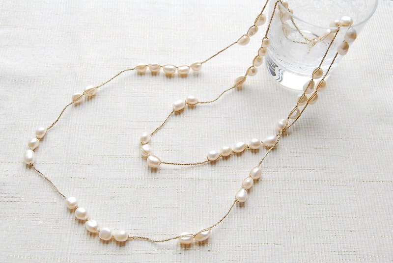 淡水パールのクロシェネックレス   ホワイト - 项链 - 珍珠 白色