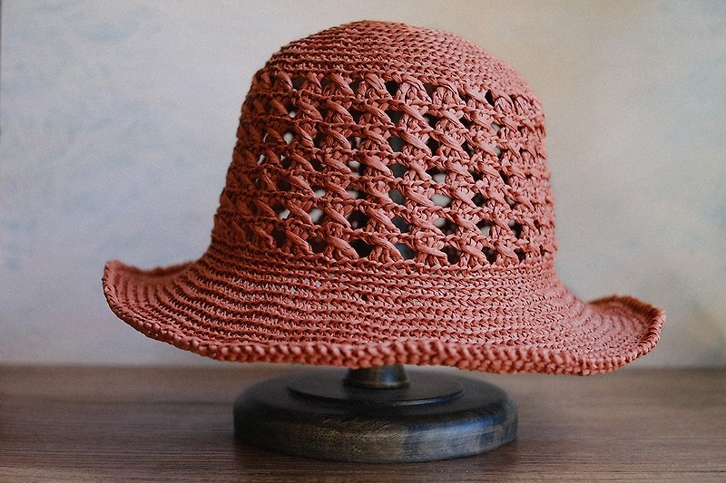 编织遮阳帽-烘培香橙 - 帽子 - 其他材质 红色