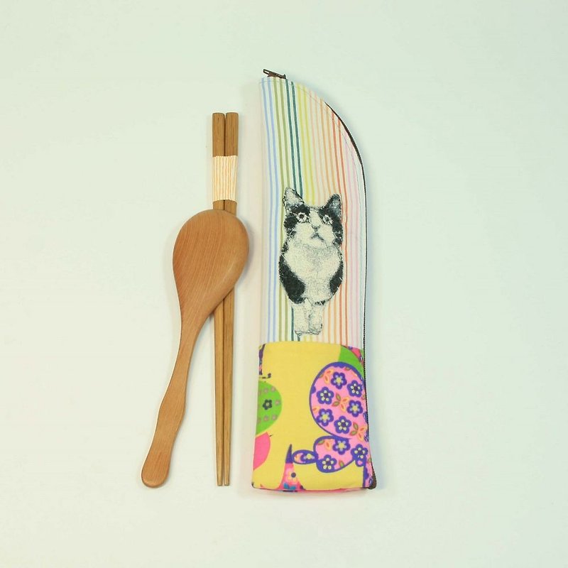 刺绣 筷袋03-猫 - 筷子/筷架 - 棉．麻 多色