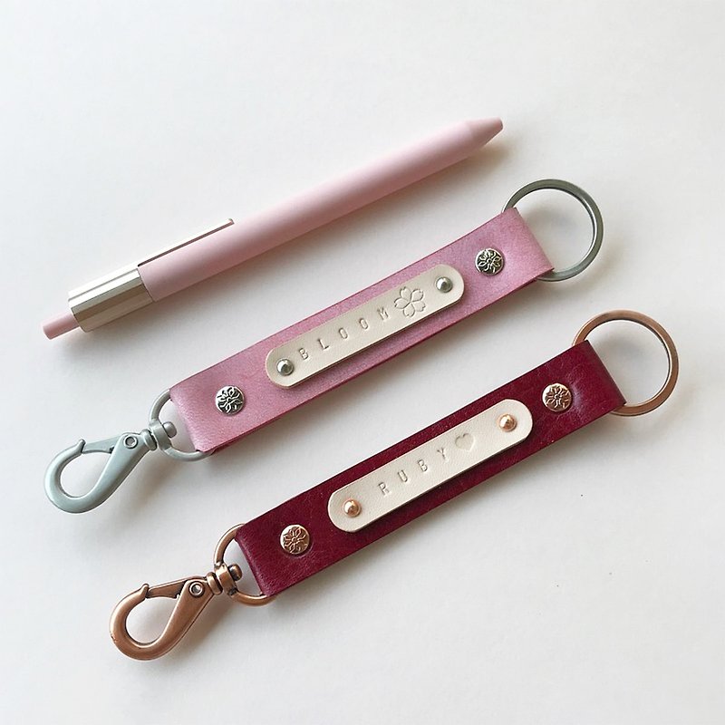福尔摩斯 皮革钥匙圈 /吊饰/ - 粉蔷薇 /酒红色 - 钥匙链/钥匙包 - 真皮 粉红色