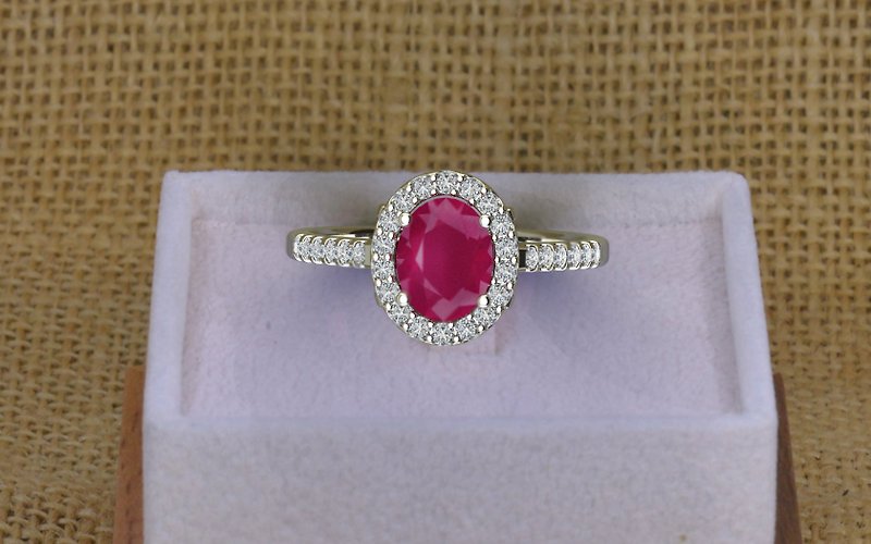9K White Gold Ruby Ring for Woman,Natural Ruby, Engagement ring, wholesale price - 戒指 - 半宝石 咖啡色