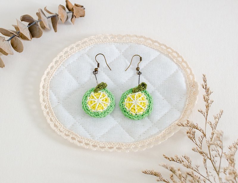 Earrings crochet fruit | The Lemon - 耳环/耳夹 - 棉．麻 黄色
