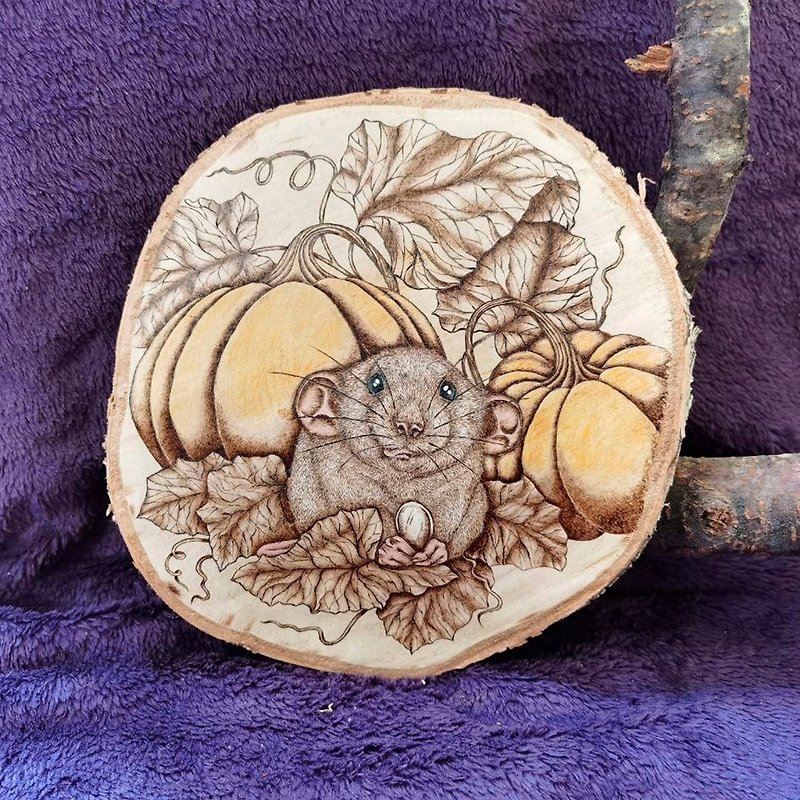 Woodburning Rat and Pumpkins - 墙贴/壁贴 - 木头 