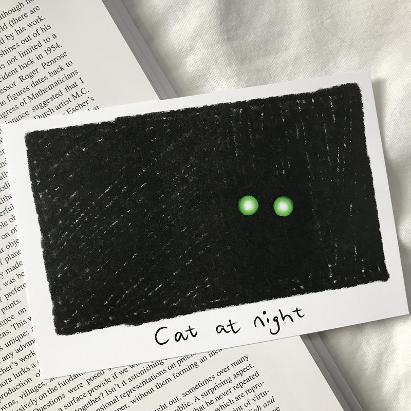 夜晚的猫咪 插画明信片贺卡 - 卡片/明信片 - 纸 黑色