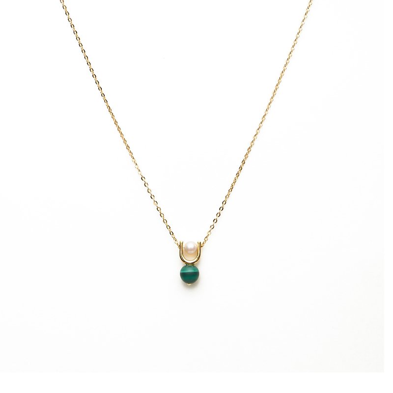 彩虹孔雀石珍珠项链 Rina Green Malachite Necklace - 项链 - 纯银 金色