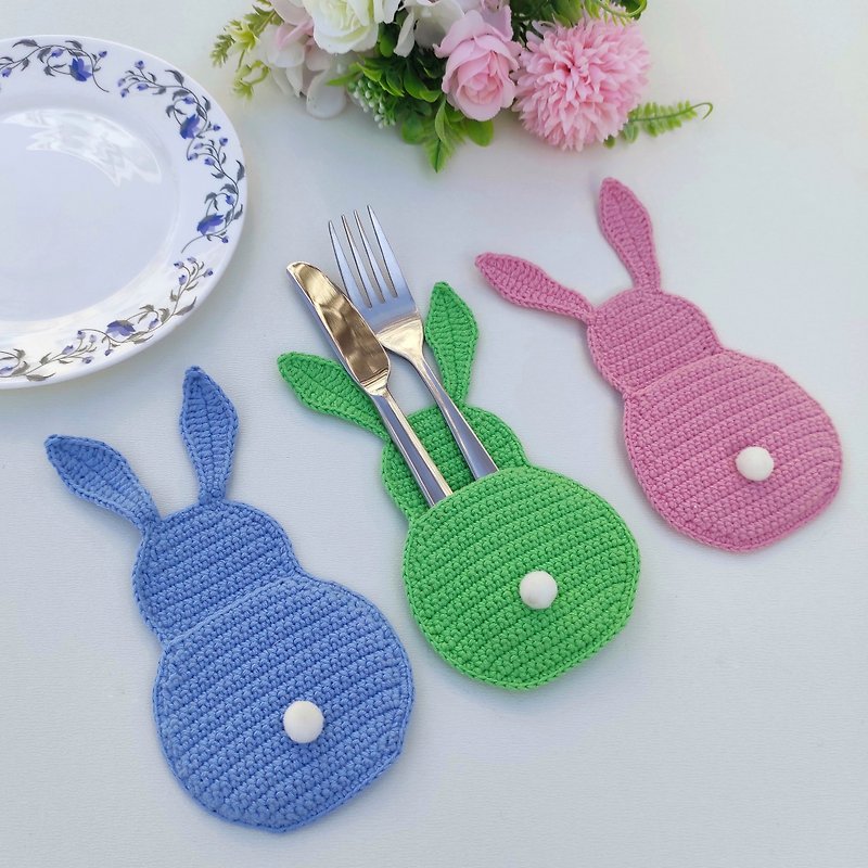 Bunny Cutlery holder - Easter bunny pattern - Amigurumi crochet pattern - 编织/刺绣/羊毛毡/裁缝 - 棉．麻 多色