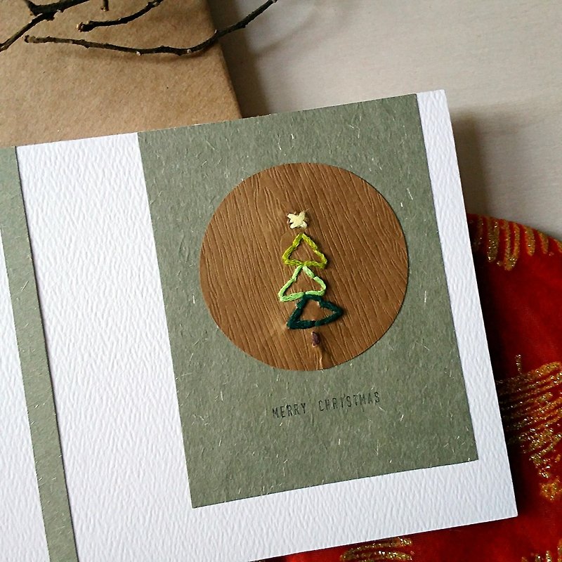 手缝图像圣诞卡(圣诞树)(原稿) - 卡片/明信片 - 纸 多色
